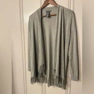 Chelsea & Theodore Grey Fringe Draped Open Front ‎ Cardigan size S